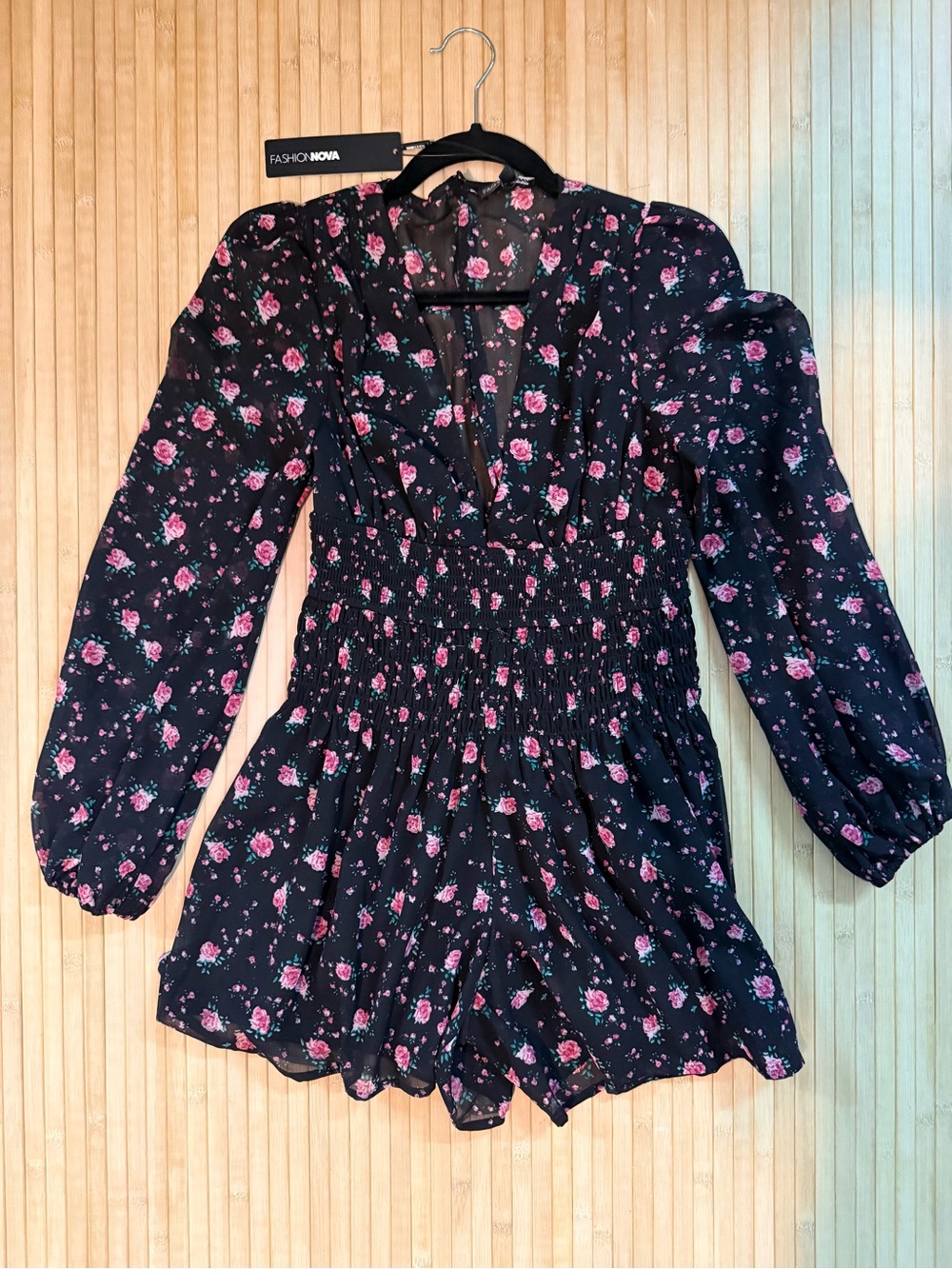 NWT Fashion Nova Thinking About You Floral Romper - Black/Combo XS